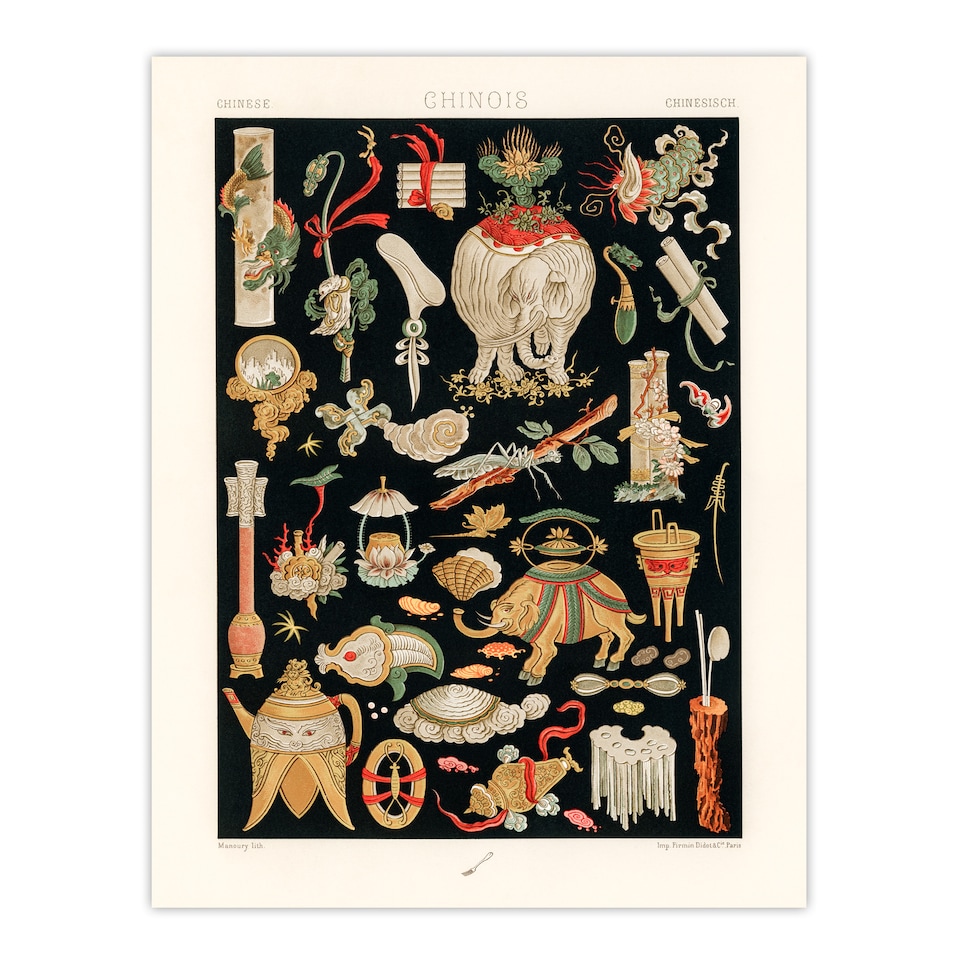 image 1 of Albert Racinet Framed Wall Art Print Chinese Ornamental Objects Home Décor