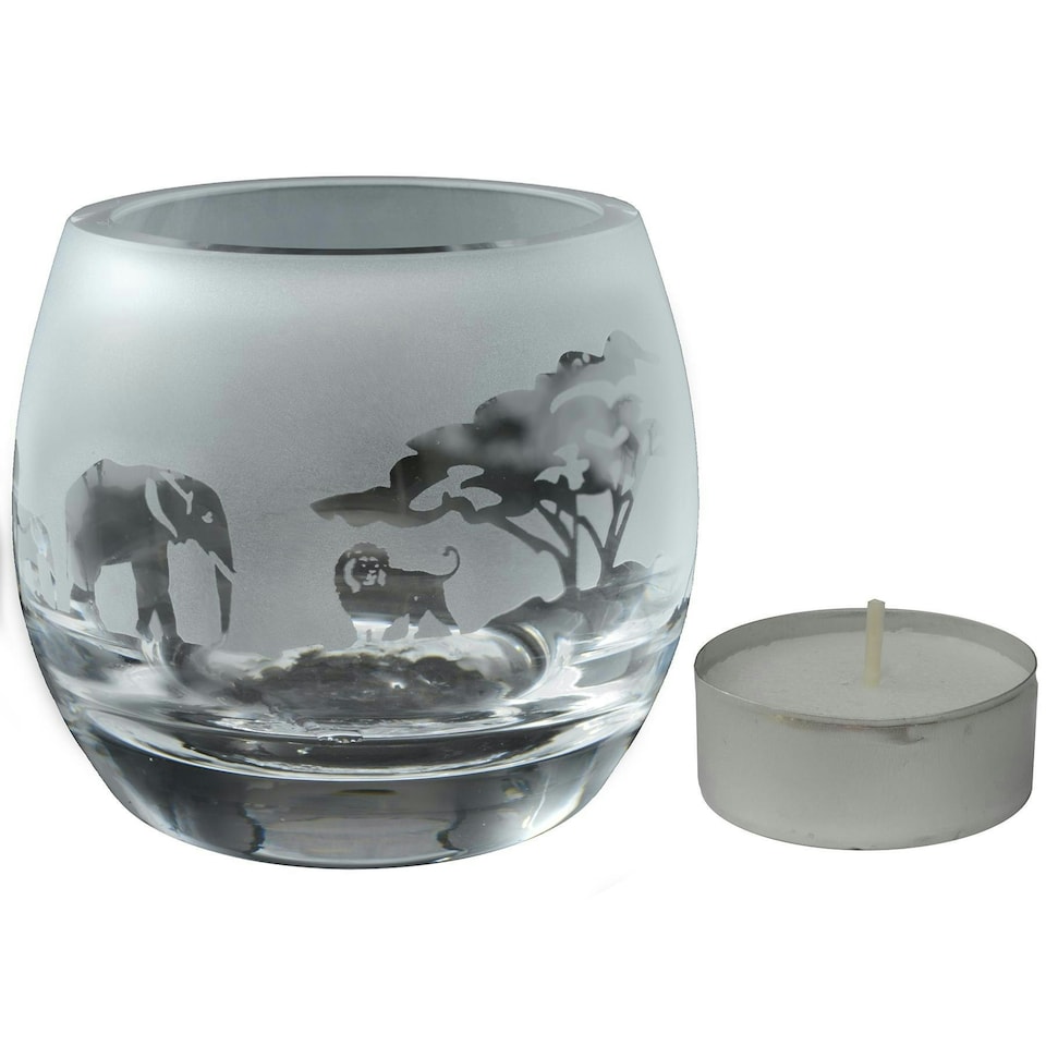 Animo Glass Engraved Tealight Holder Small Safari