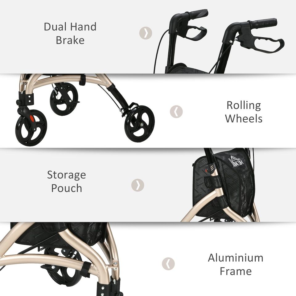 image 1 of HOMCOM Lightweight Aluminium 3-Wheel Rollator with Adjustable Handle Storage Bag