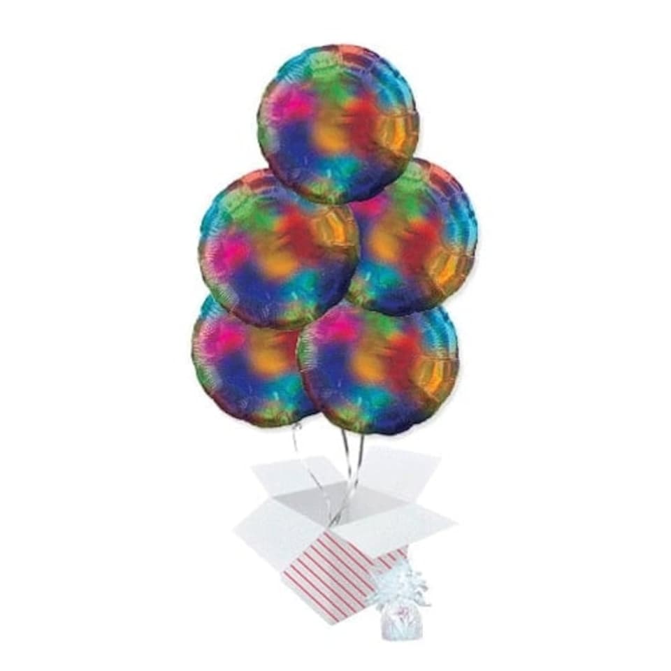 Rainbow Iridescent Round Foil Helium Balloon Bouquet - 5 Inflated Balloons In A Box