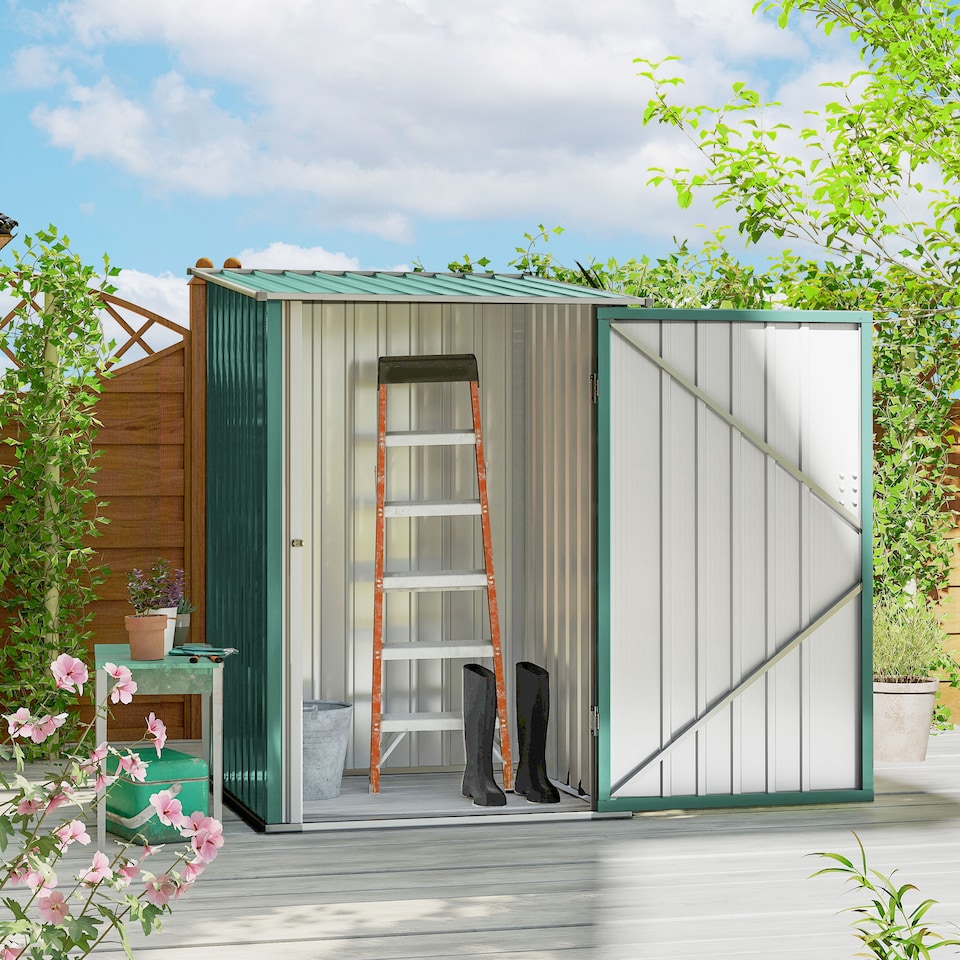 image 1 of Outsunny 3.3ft x 3.4ft Outdoor Storage Shed Steel Garden Shed w/ Lockable Door | Green