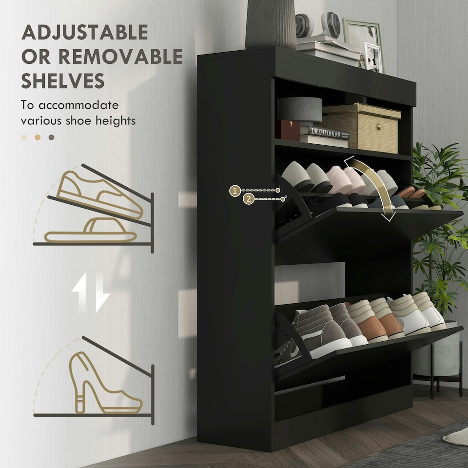 image 1 of HOMCOM Wall Mounted or Freestanding Shoe Cabinet with 2 Flip Drawers, Black