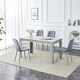image 2 of Dining Table with 4 Grey Velvet Chairs Stone Grey Effect Wood Table Set for Dining Room Grey