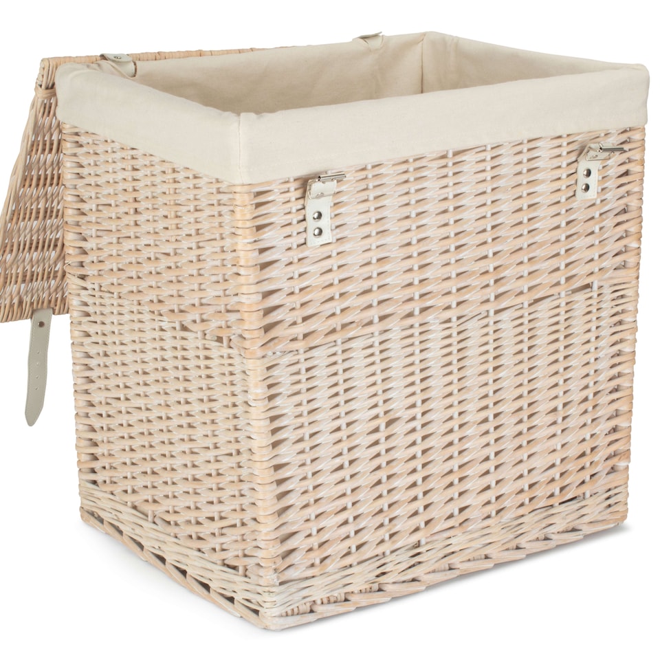 image 1 of Large Boutique White Wash Storage Laundry Hamper With Lining | White | White