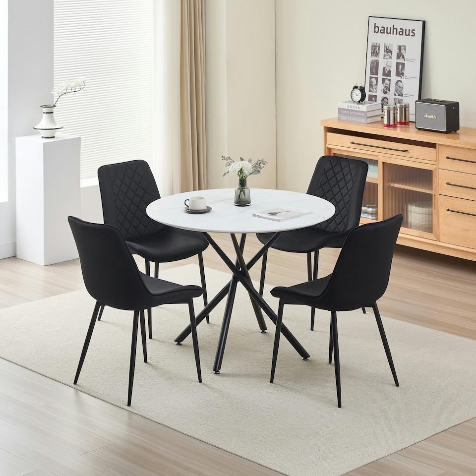 image 1 of Seattle Dining Table with 4 Amelia Velvet Chairs Blue