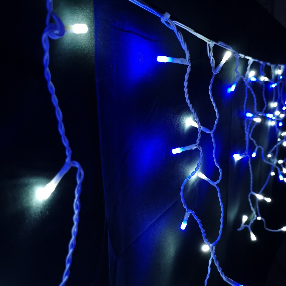 image 1 of 640 LED 16m Premier Christmas Outdoor 8 Function Icicle Lights in Blue & White