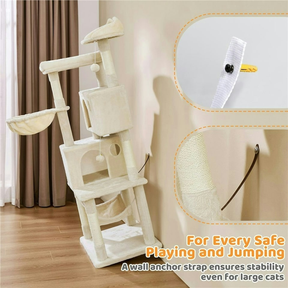 image 1 of Yaheetech 163 cm Large Cat Tower with Condos Platform Perch Beige
