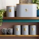 image 2 of Cooks Professional 5 Piece Ribbed Tea, Coffee, Sugar, Biscuit & Bread Cannisters with Bamboo Lids | Stainless Steel Kitchen Storage Bins | Grey & Gold