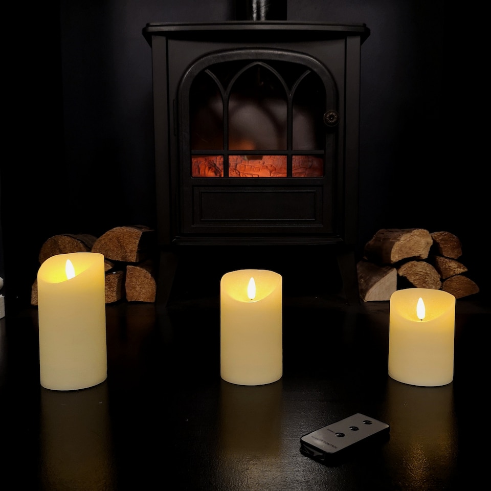 image 1 of Set of 3 Battery Operated Flickering LED Candle Christmas Decoration with Timer