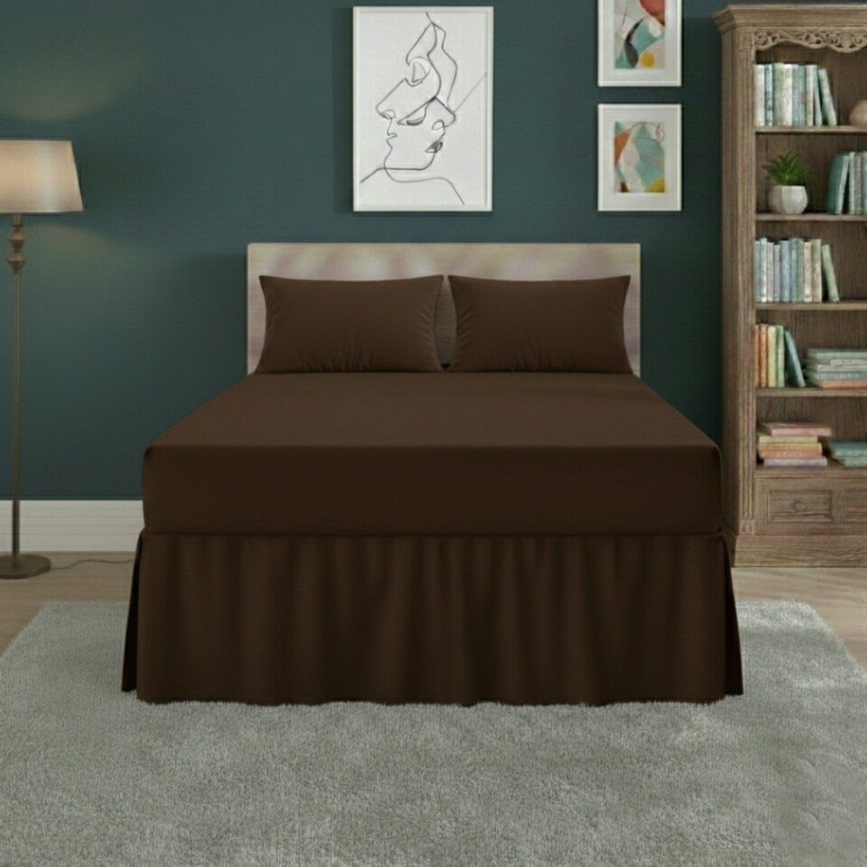 image 1 of Fitted Valance Bed Sheet Polycotton Mattress Cover And Frill Easy Care | Brown | Super King