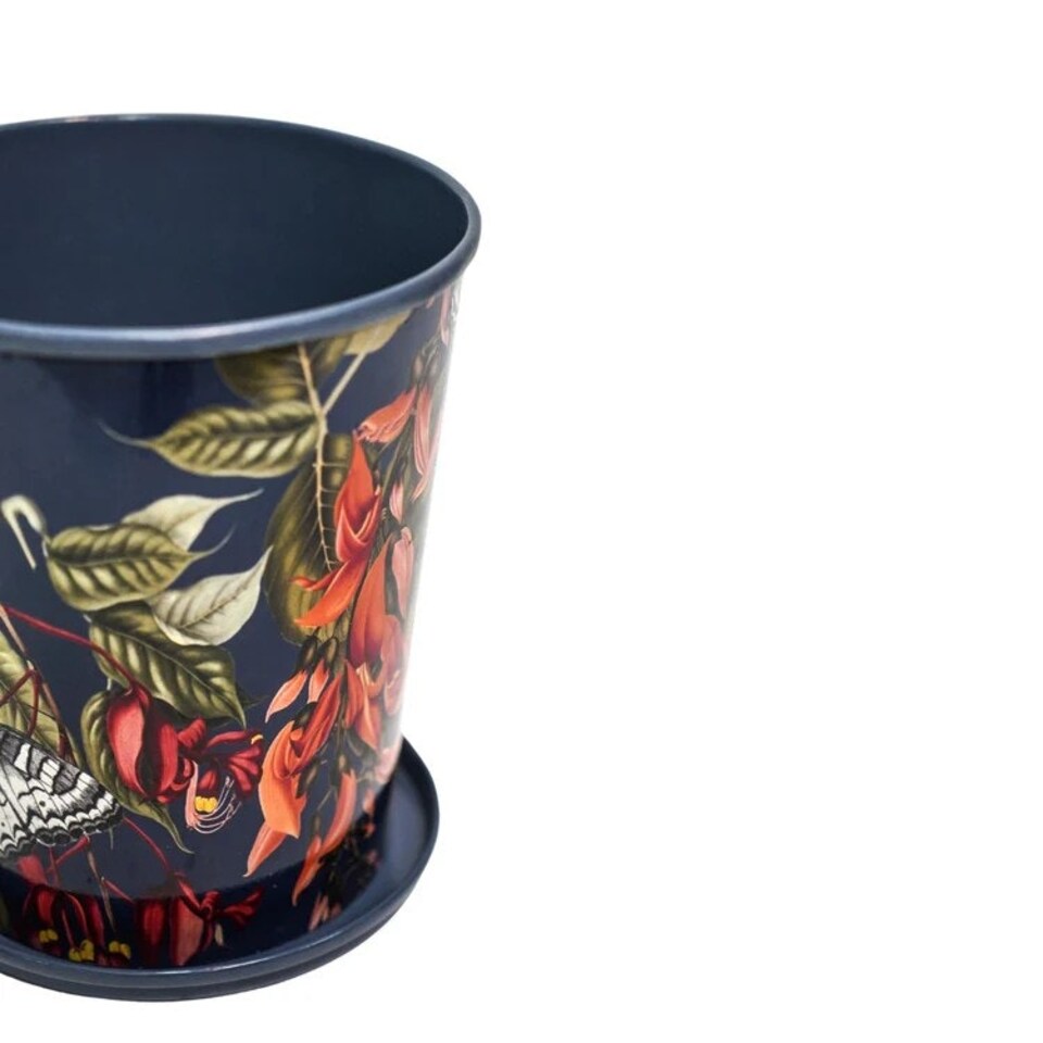 image 1 of Kew Temperate House Planter with Saucer - Mild Steel - L14 x W14 x H16 cm - Navy Blue