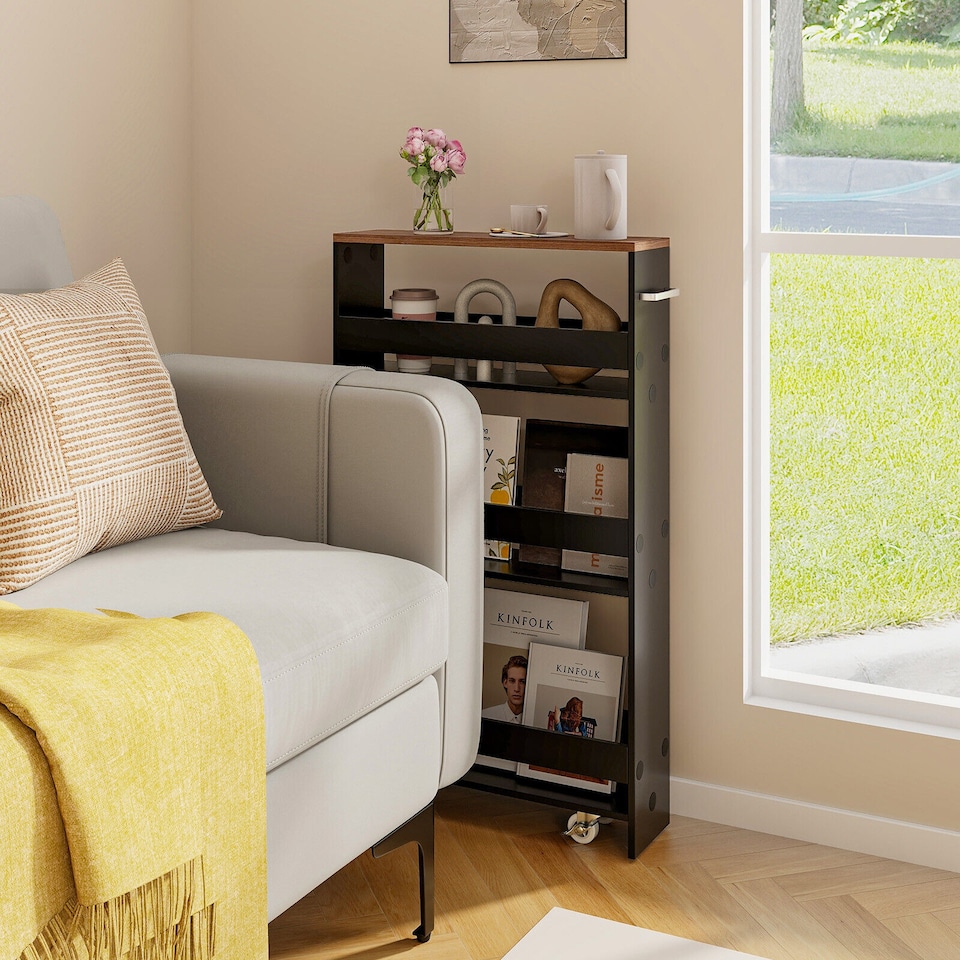 image 1 of COSTWAY 4 Tier Slim Utility Storage Cart Kitchen Trolley Narrow Mobile Serving Cart