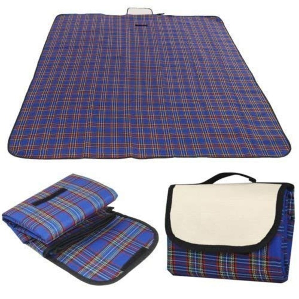 image 1 of Marco Paul Blue Chequered Picnic Blanket 150cm Blue