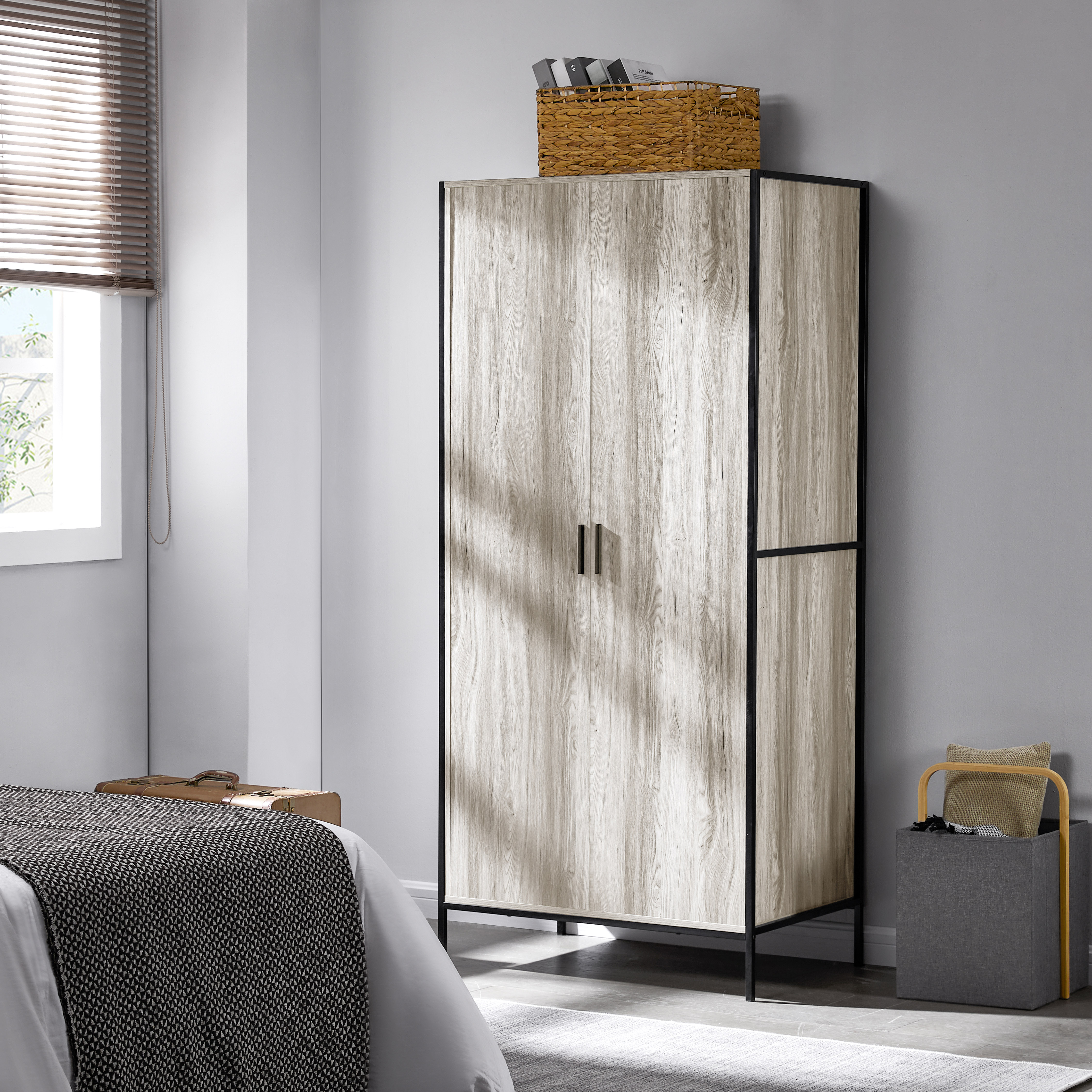 Vida Designs Brooklyn 2 Door Wardrobe With Shelf & Clothes Rail, Grey