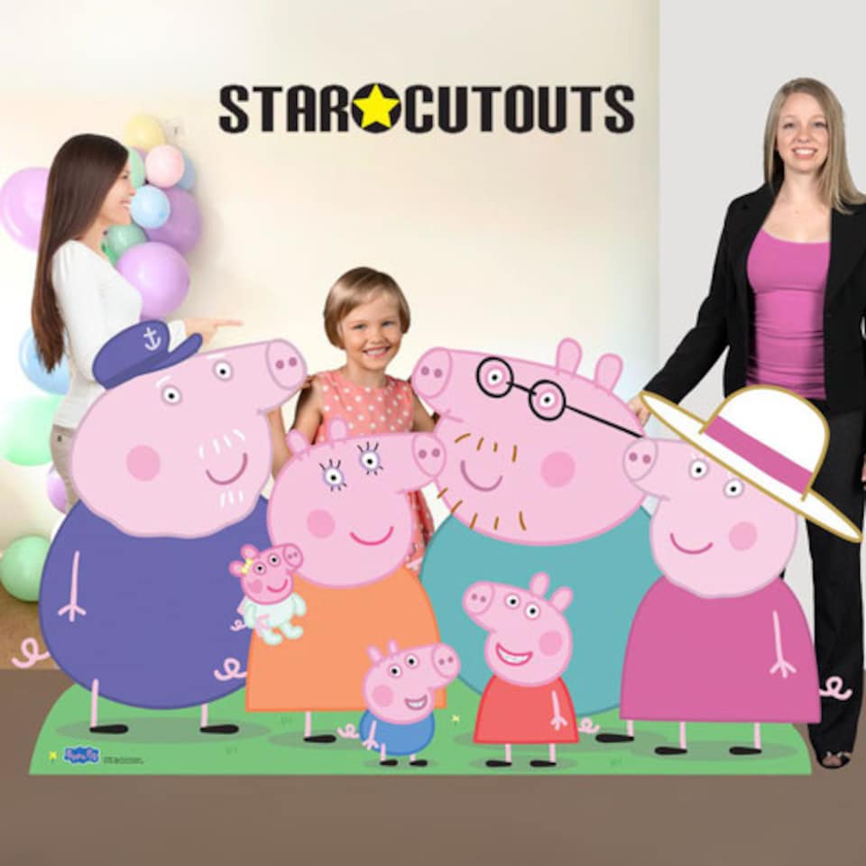 image 1 of Peppa| George| Mummy| Daddy| Grandpa| Granny and Baby Evie Pig Peppa Pig Family Group Lifesize Cardboard Cutout 91cm