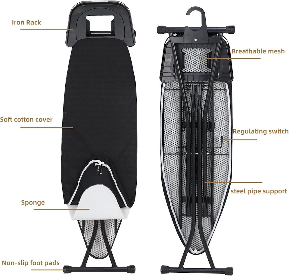 image 1 of Ironing Board 120 x 40cm Ironing Board Table Folding Metal Iron,Lightweight Iron Board Rack Foldable Non Slip Adjustable Height