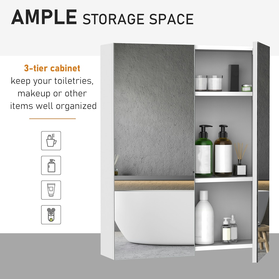 image 1 of HOMCOM Mirror Cabinet Wall Mount Storage Organizer Door Shelf