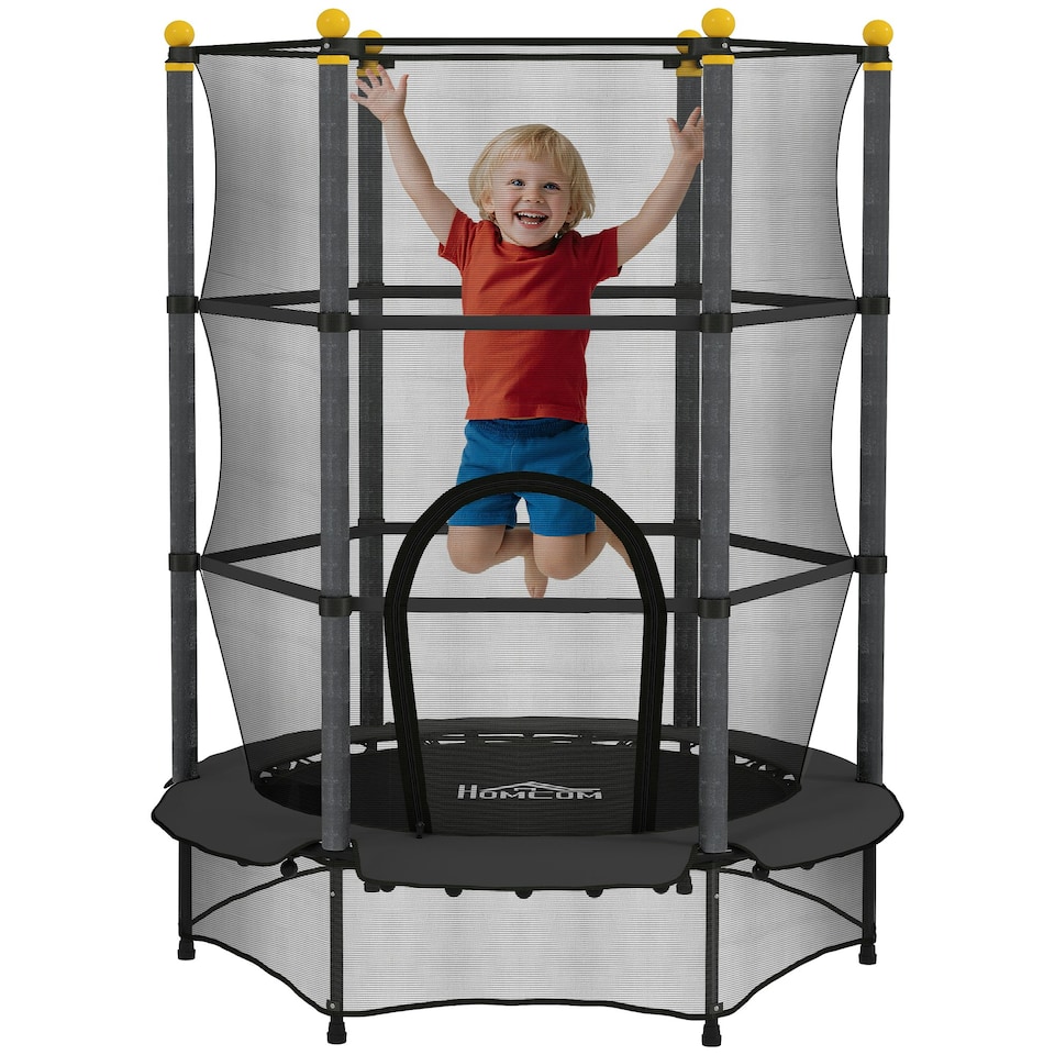 image 1 of HOMCOM 4.6FT Kids Trampoline with Safety Enclosure for Ages 3-10 Years Black