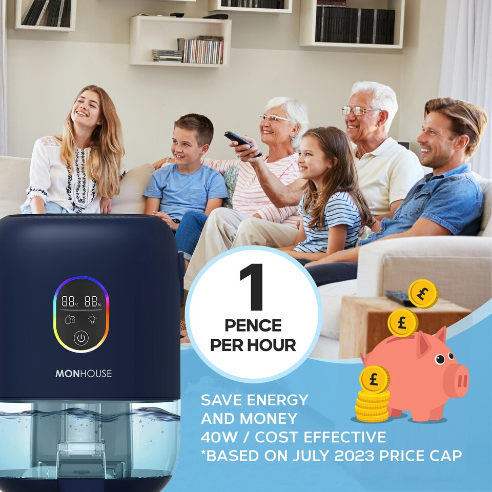 image 1 of MONHOUSE Premium Dehumidifier - 1000ml - Ultra Quiet Electric Moisture Absorber - 7 Colorful Nightlight, 2 Working Modes, Touch Screen, Auto Shut Off - Navy