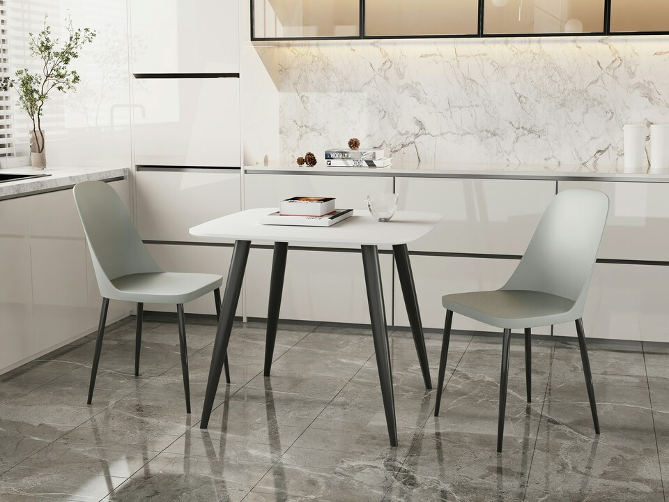 image 1 of Aspen White 80cm Square Dining Table with 2 Modern Plastic Duo Design Chairs - Compact Dining Set | Grey | Grey | 1