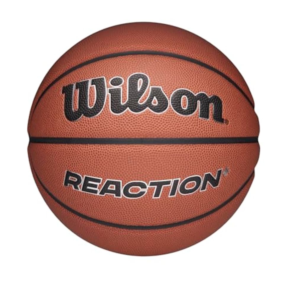 image 1 of Wilson Reaction Plus Basketball, Made From Durable Composite Materials With Deep Channel Design, Colour: Brown/Silver, Size: 7