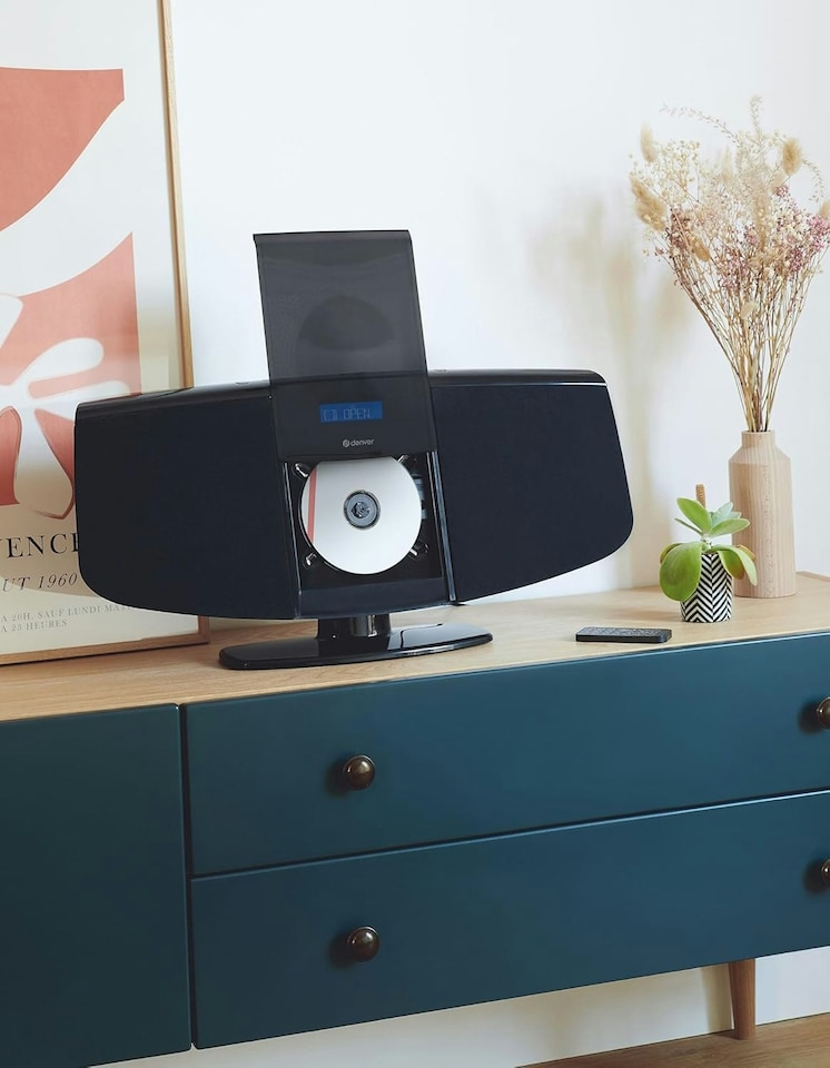 image 1 of Denver MDA-320 White Bluetooth DAB+ CD Player HiFi - Motorised Door, Stereo Speakers, Wall Mountable, Mains Power, LED Display, Remote Control, FM, USB, AUX IN