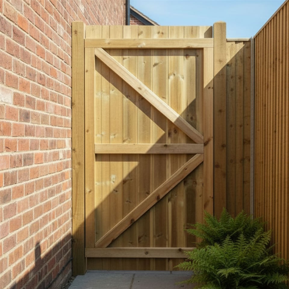 image 1 of Flat Top Wooden Garden Gate 6ft x 4ft Tongue & Groove Fully Framed Treated Door