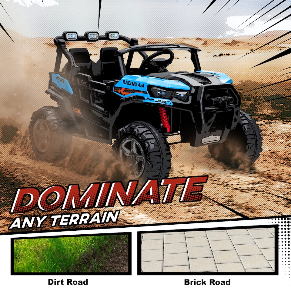 image 1 of AIYAPLAY 24V Electric Ride on Car, 2-Seater Electric Car for Kids with Remote Control, Light, Bluetooth, Soft Start, Suspension Spring, 2 Motors Children Ride on Toy UTV Truck | Blue