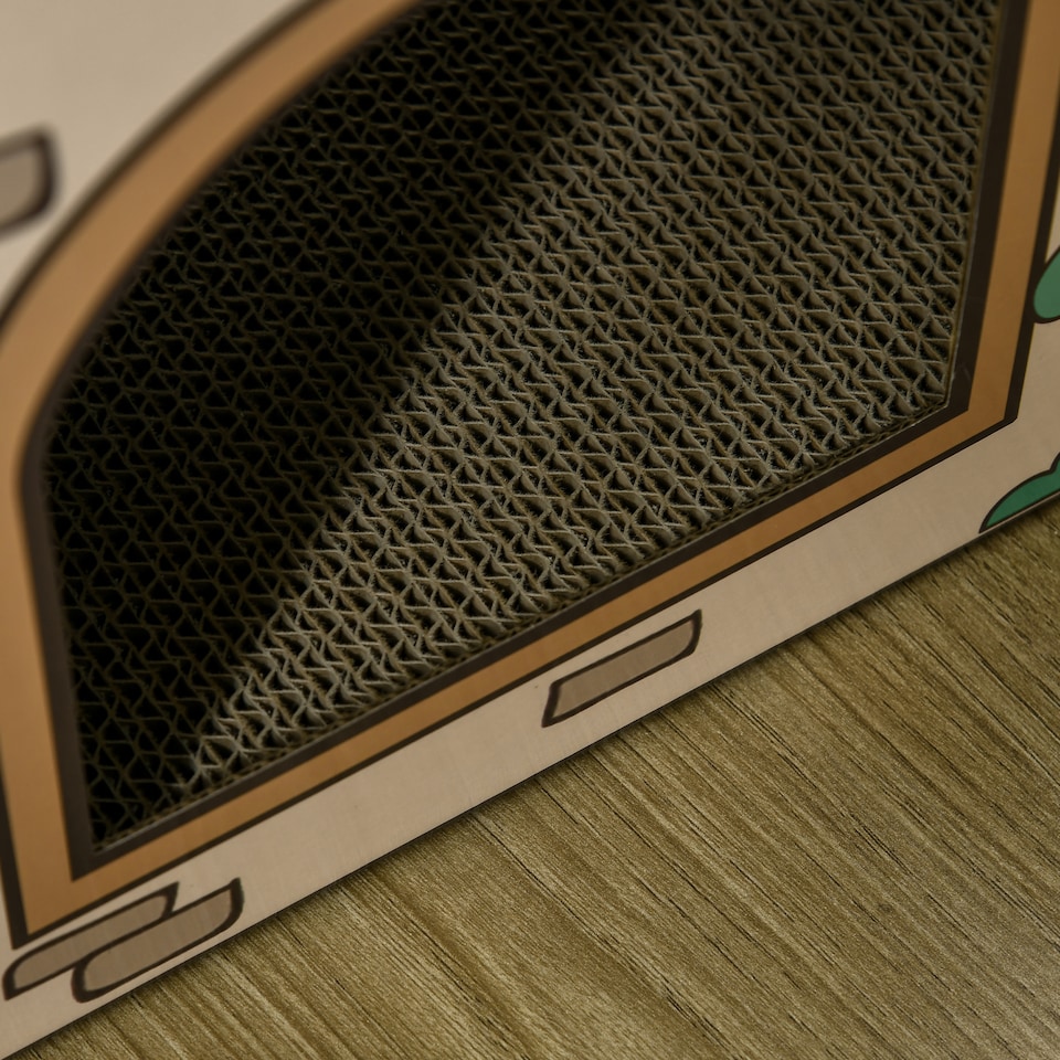 image 1 of PawHut Cat House Scratcher, Recyclable Cardboard with Catnip, Red Roof