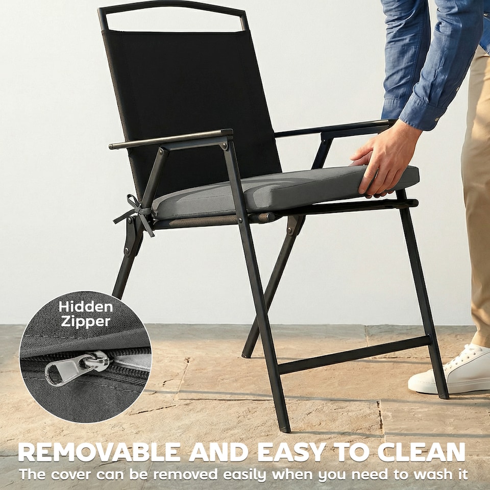 image 1 of Outsunny Seat Cushions with Machine Washable Cover | Grey | Dark Grey | 46 x 42 x 7 cm