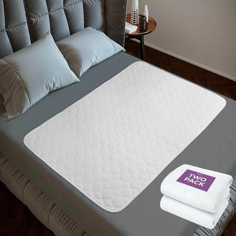 image 1 of Incontinence Bed Pads Non Slip - Extra Heavy Absorbency Washable Bed Sheets, Soft Cotton Waterproof Mattress Protector, Bed Wetting Mats, Double Size Absorbs 2L White | 2 pack | Double