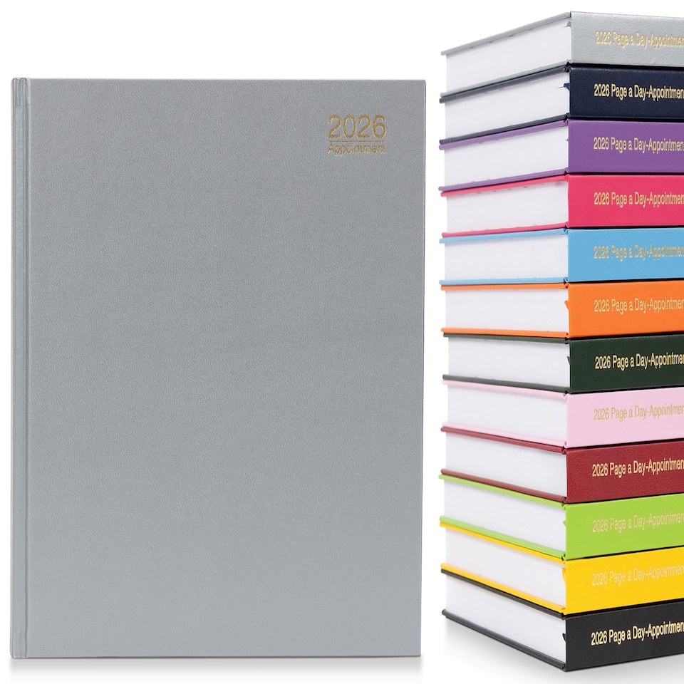 image 1 of 2026 Page a Day A4 Appointment Diary with Times Hour Slot - Personal Work Schedule Hardback Planner Organiser - Full Page Saturday & Sunday (Grey)