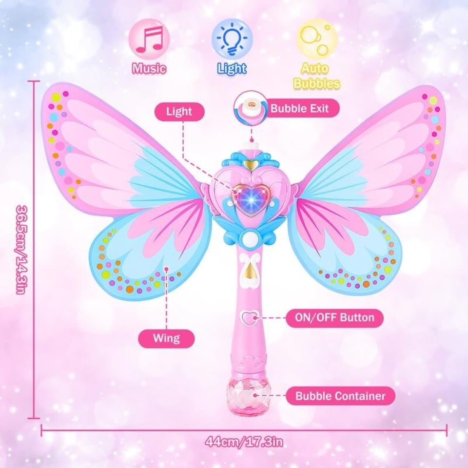 image 1 of Musical Light-Up Butterfly Bubble Wand - Magical Bubble Machine for Girls