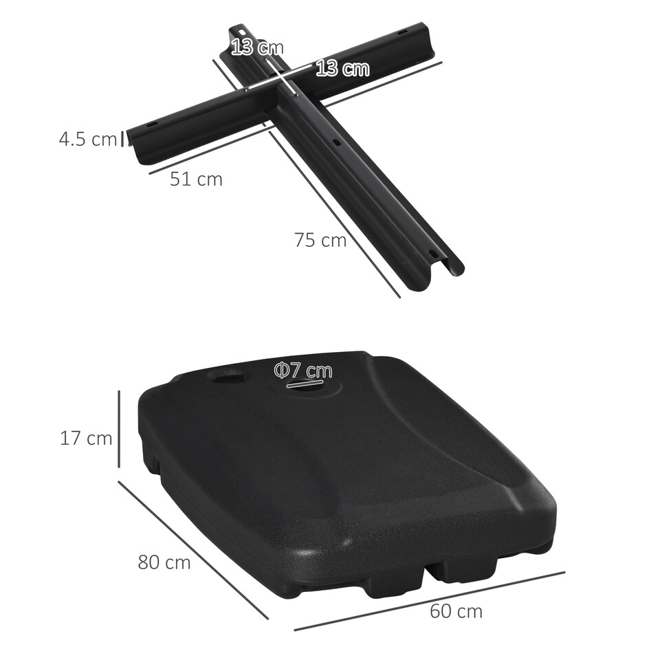 image 1 of Outsunny Parasol Base, Water and Sand Filled, Up to 75kg, Portable Umbrella Stand Weights for Cantilever Banana Parasol with Wheels, Black