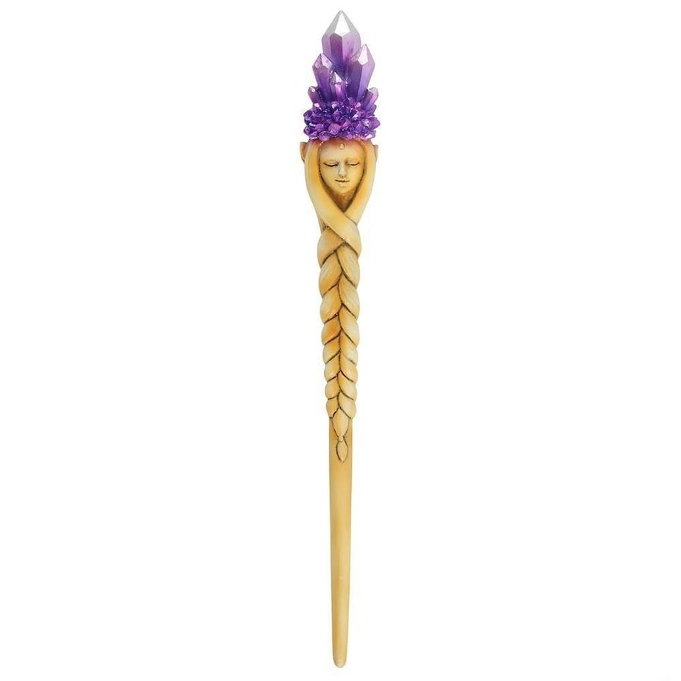 image 1 of Something Different Crystal Goddess Wand - Gold/Purple - One Size