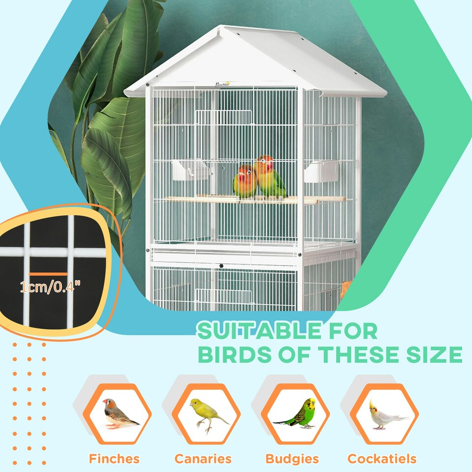 image 1 of PawHut Metal Bird Cage Feeder, for Small and Medium Bird - White