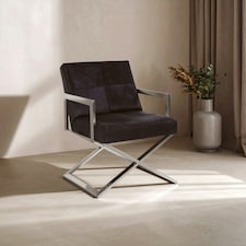 Contemporary Design Cross Base Chair, Comfortable Occasional Arm Chair, Durable Constructed Accent Armchair Black