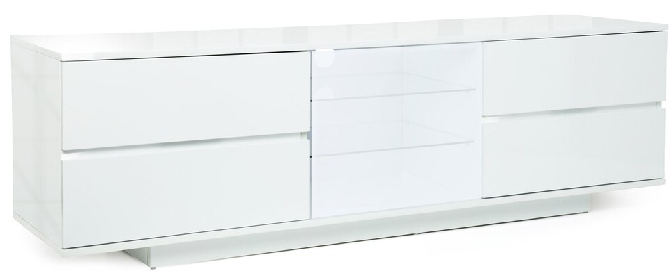 image 1 of Centurion Supports AVITUS ULTRA White BeamThru Gloss Finish with 4-White Drawers and White Door 32"-65" Flat Screen TV Cabinet | White | 1