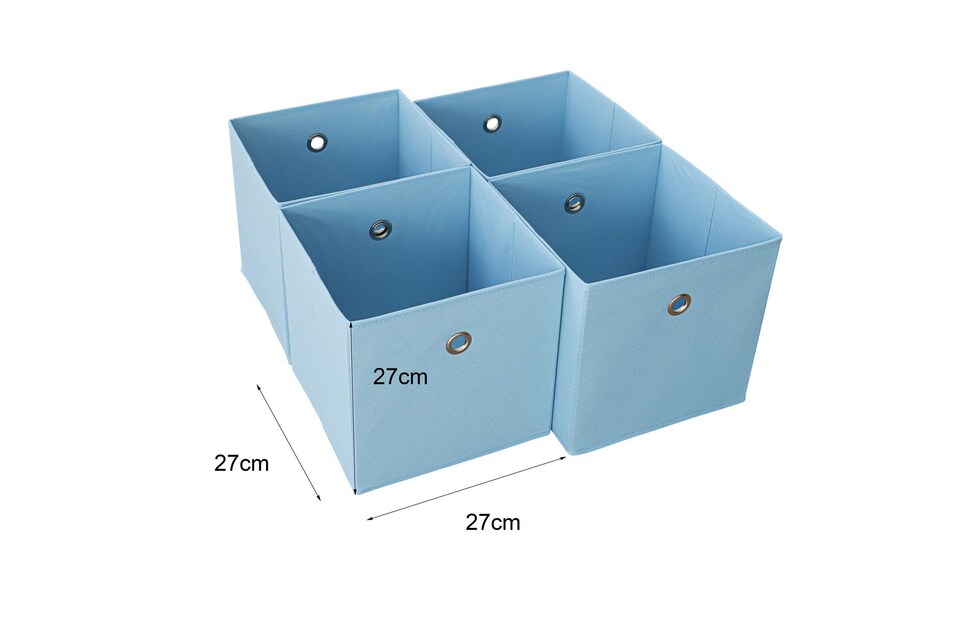 image 1 of Folding Square Storage Utility Box Drawer 4 Piece Fabric Cube Set | Blue | Blue