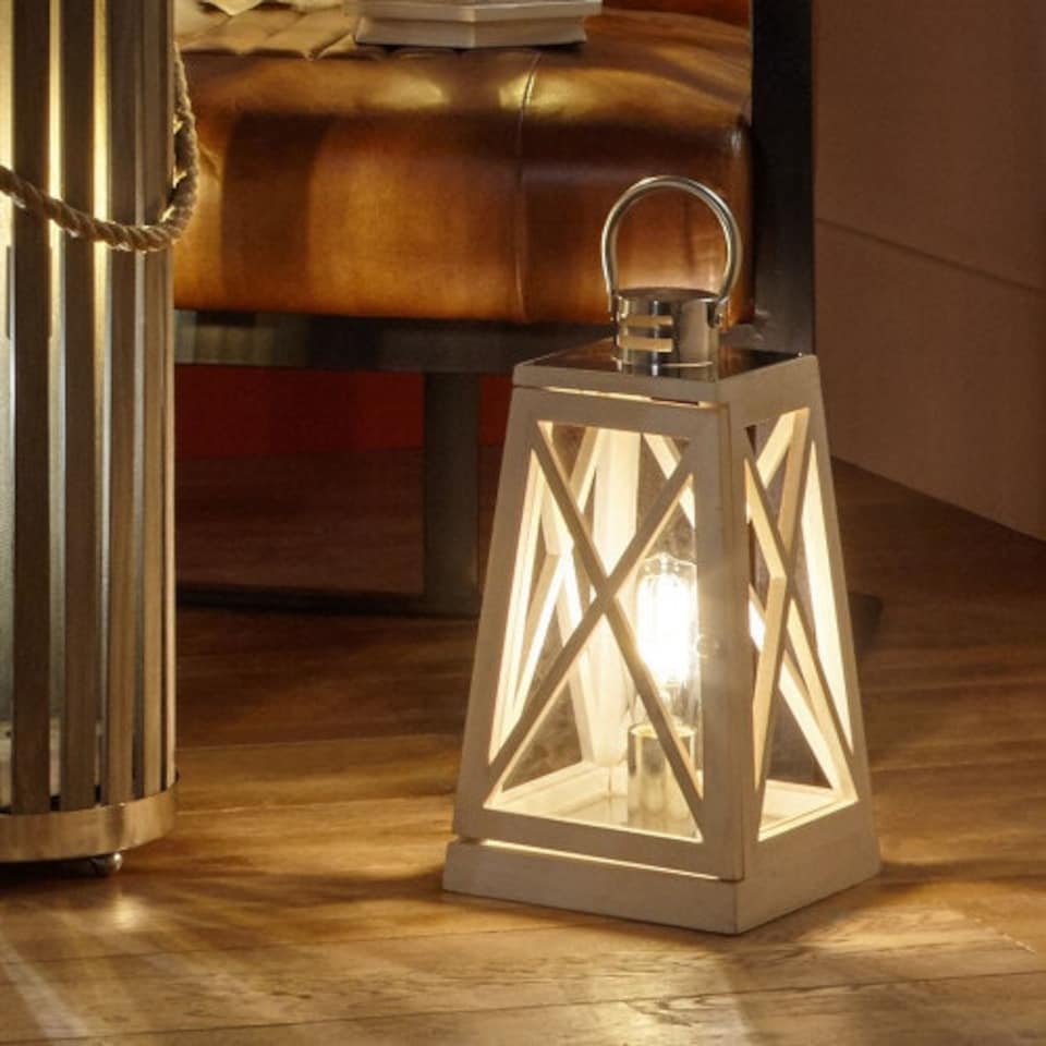 image 1 of White Wash and Chrome Lantern Table Lamp