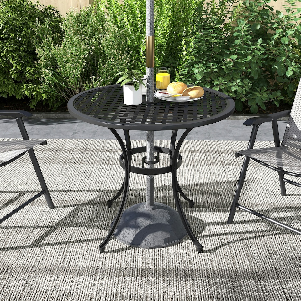 image 1 of Outsunny Cast Aluminium Bistro Table with Umbrella Hole, Black