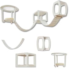 NOVECRAFTO Modular Ceiling Cat Furniture – Wooden Hanging Cat Tower with Shelves, Bridge & Sleeper – Space-Saving Climbing System for Indoor Cats White