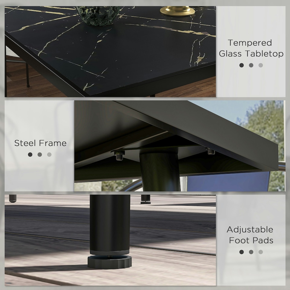 image 1 of Outsunny Outdoor Dining Table for 4 with Marble Effect Tempered Glass Top White