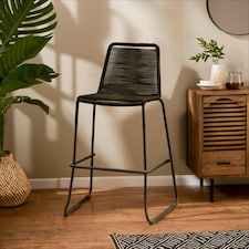 Interiors by Premier Black Rope Bar Chair, Backrest Outdoor Iron Bar Stool, Footrest black Rope Iron Chair, Rust-free Rope Chair Black