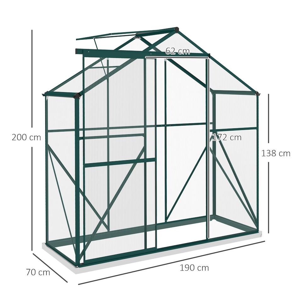 image 1 of Outsunny 6 x 2.5ft Polycarbonate Greenhouse Aluminium Green House