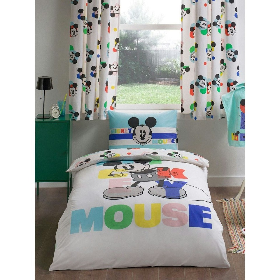 image 1 of Disney Cotton Mickey Mouse Duvet Cover Set - White/Blue/Green - Single White | Single