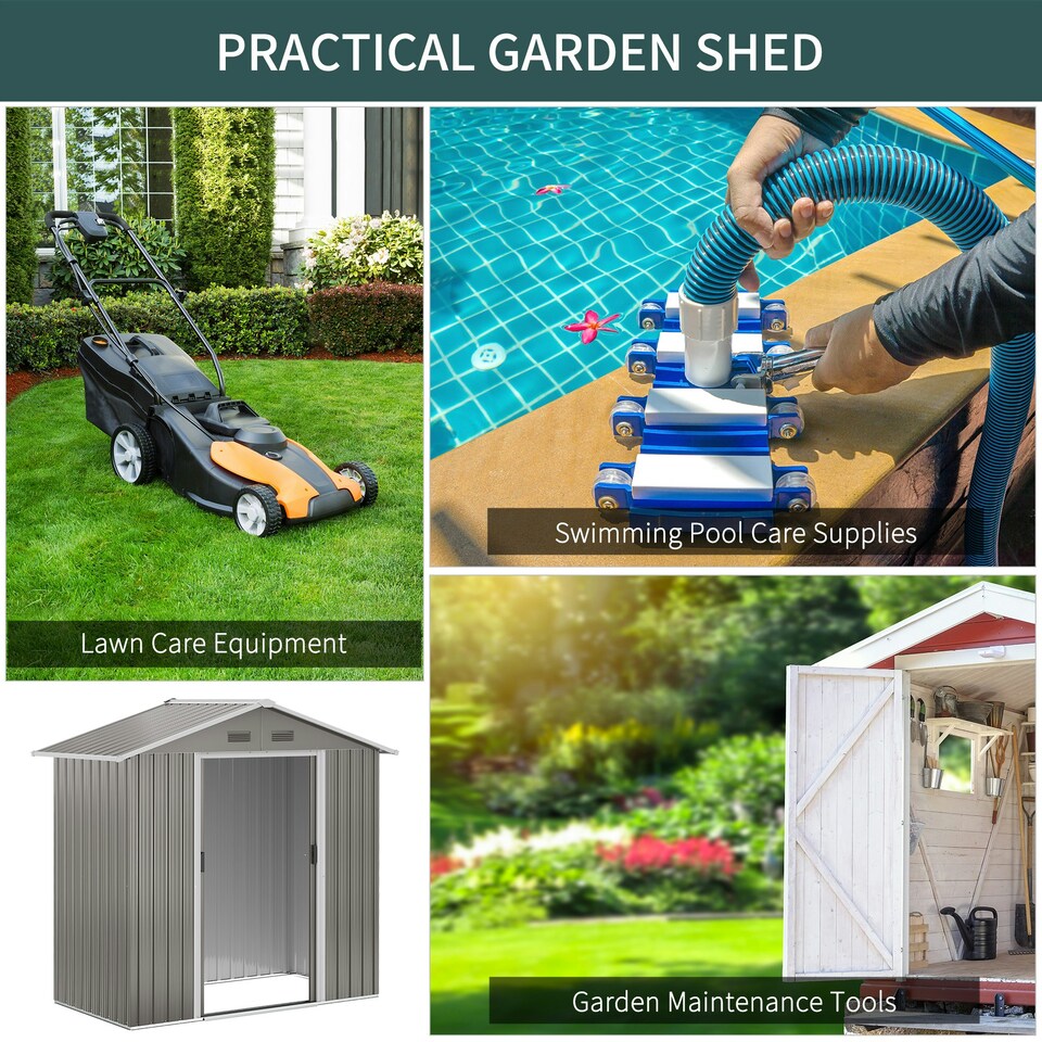image 1 of Outsunny 6.5x3.5ft Metal Garden Shed for Garden and Outdoor Storage, Grey