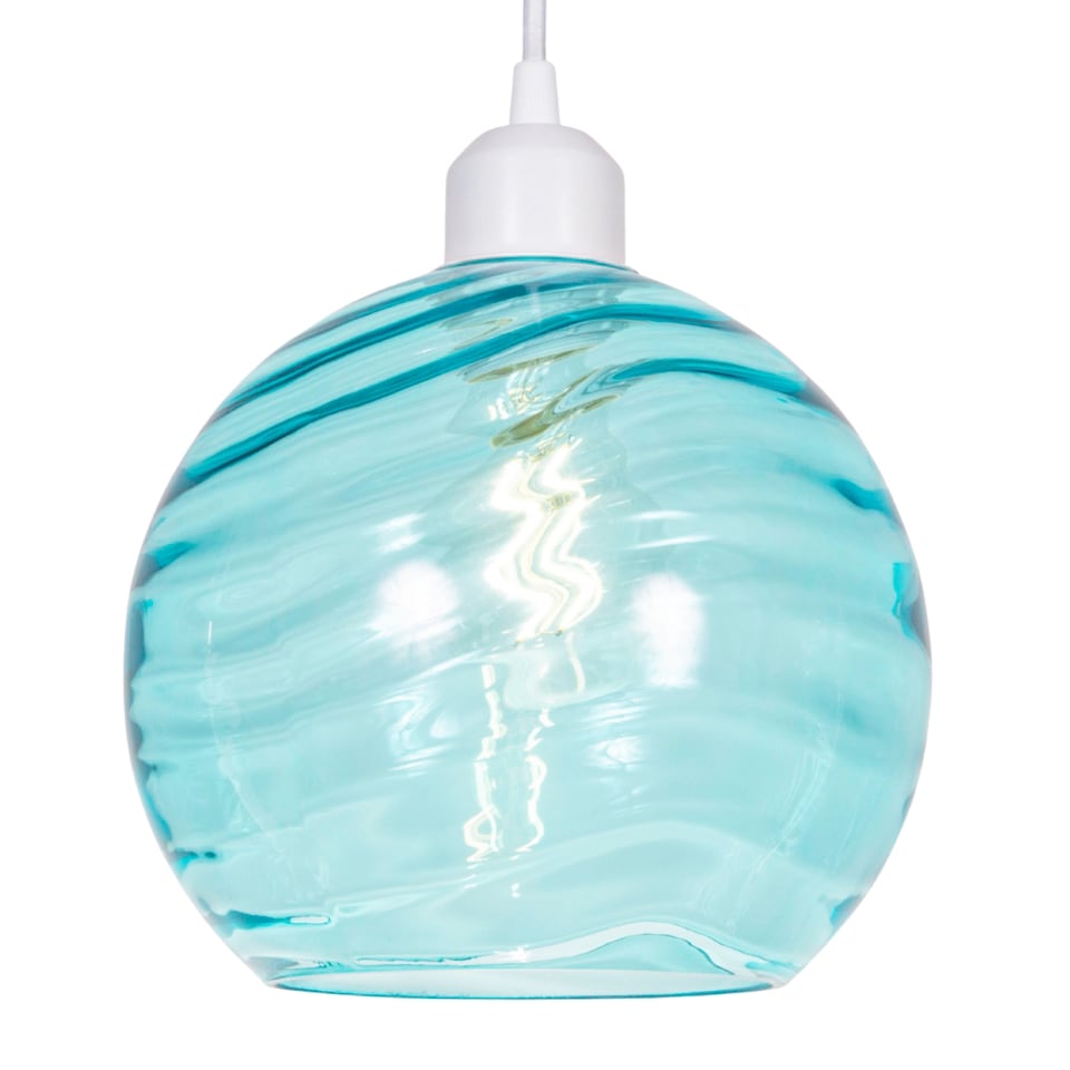 image 1 of Modern Designer Teal Circular Ribbed Glass Non Electric Pendant Lamp Shade | Blue