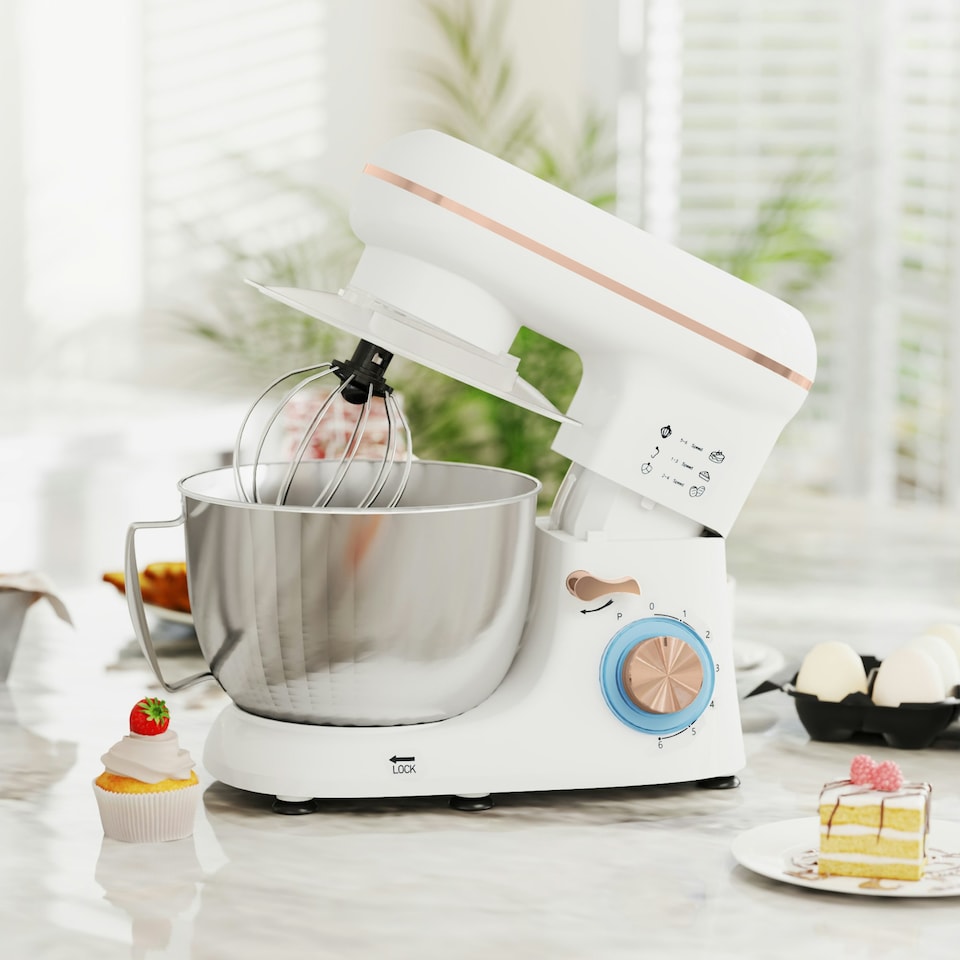 image 1 of HOMCOM Electric Stand Mixer, 4.5L Food Mixer with Dough Hook, Whisk, White