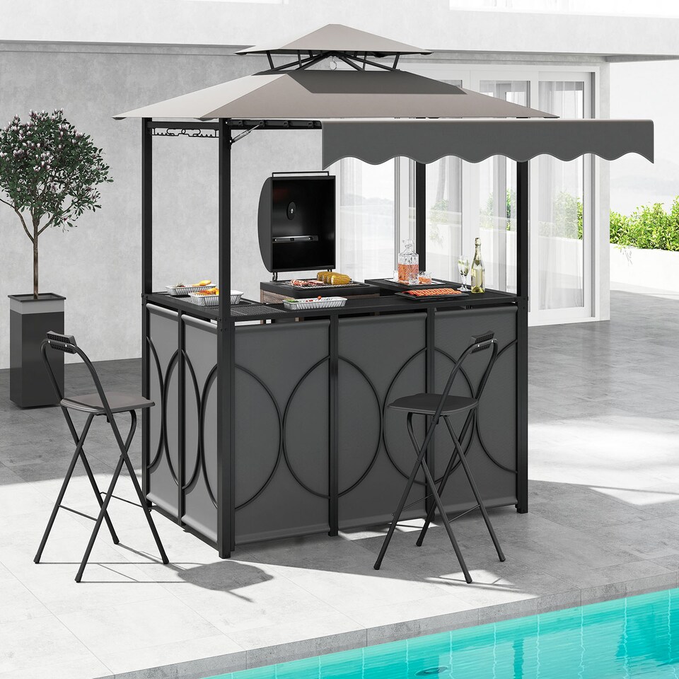 image 1 of COSTWAY 3-Piece Outdoor BBQ Canopy Grill Gazebo with Awning